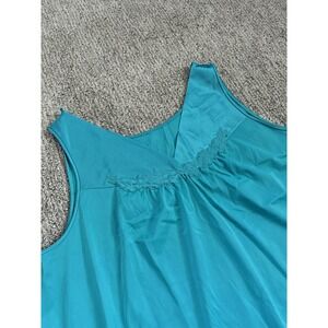 Vanity Fair Vintage Tank Top Nightgown Teal Green‎ Mid Length Lace Satin USA Med